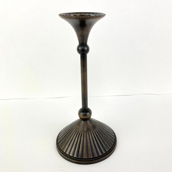 Vintage Bronze Fluted Candle Stick Holder with Beaded Detail